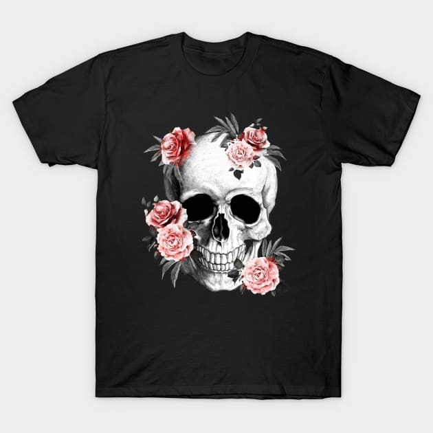 skeleton,floral,flower skull, roses T-Shirt by Collagedream